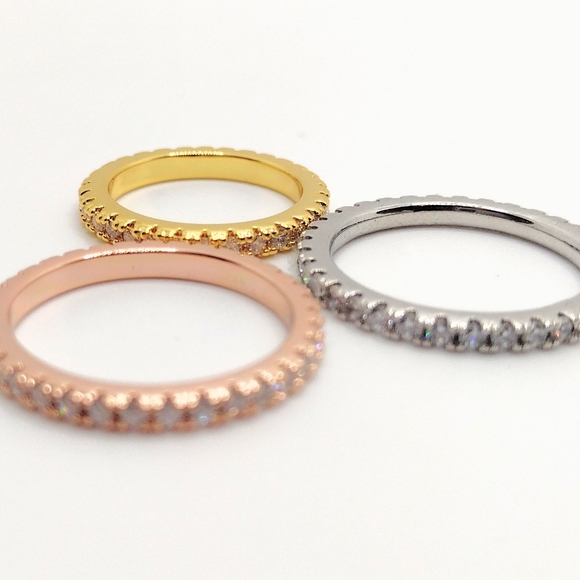 18K gold plated 1.8mm Sim Diamond Eternity Ring/Wedding Band - Picture 3 of 3